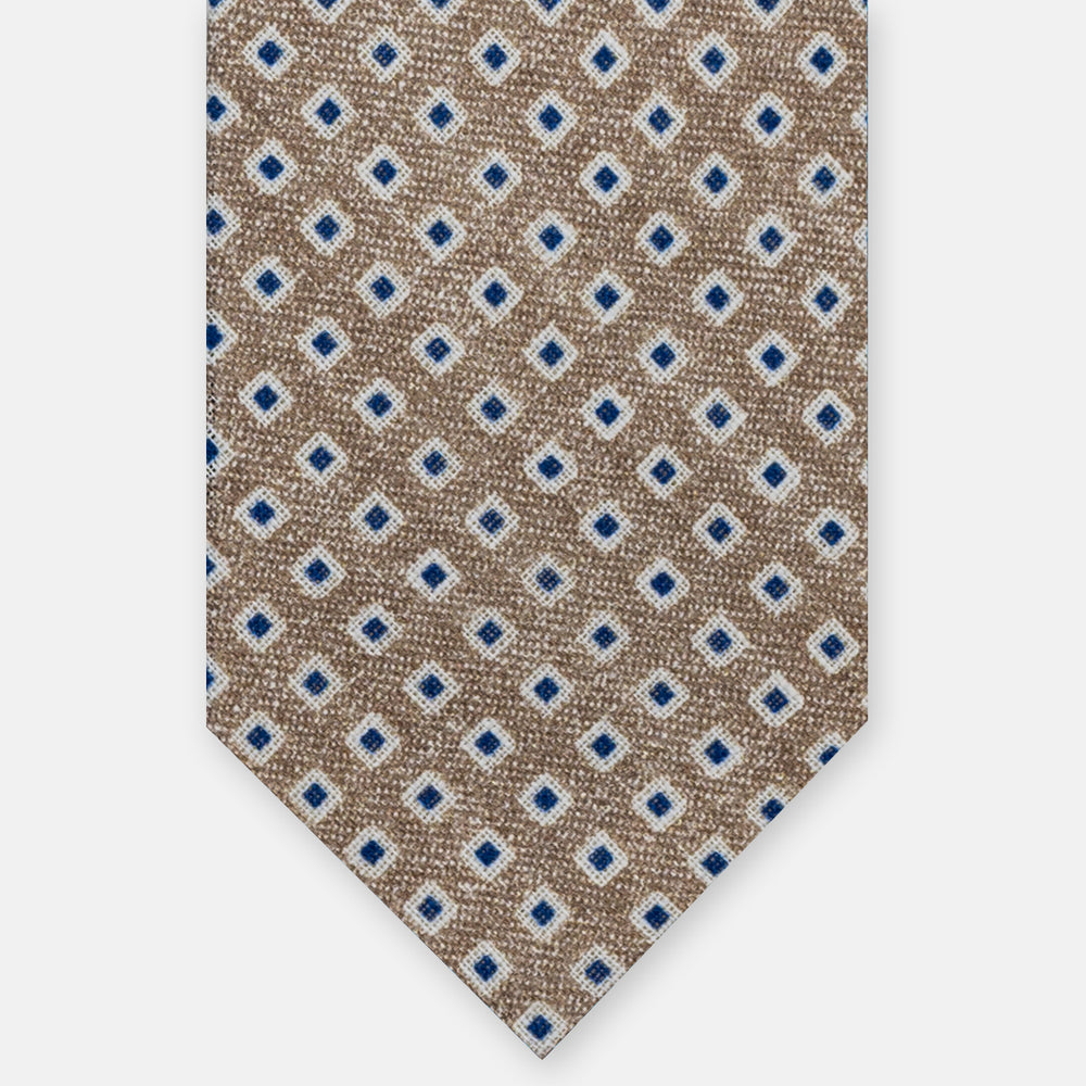 Cravatta 3 Pieghe in Irish Linen Fantasia Geometrica Beige JD030