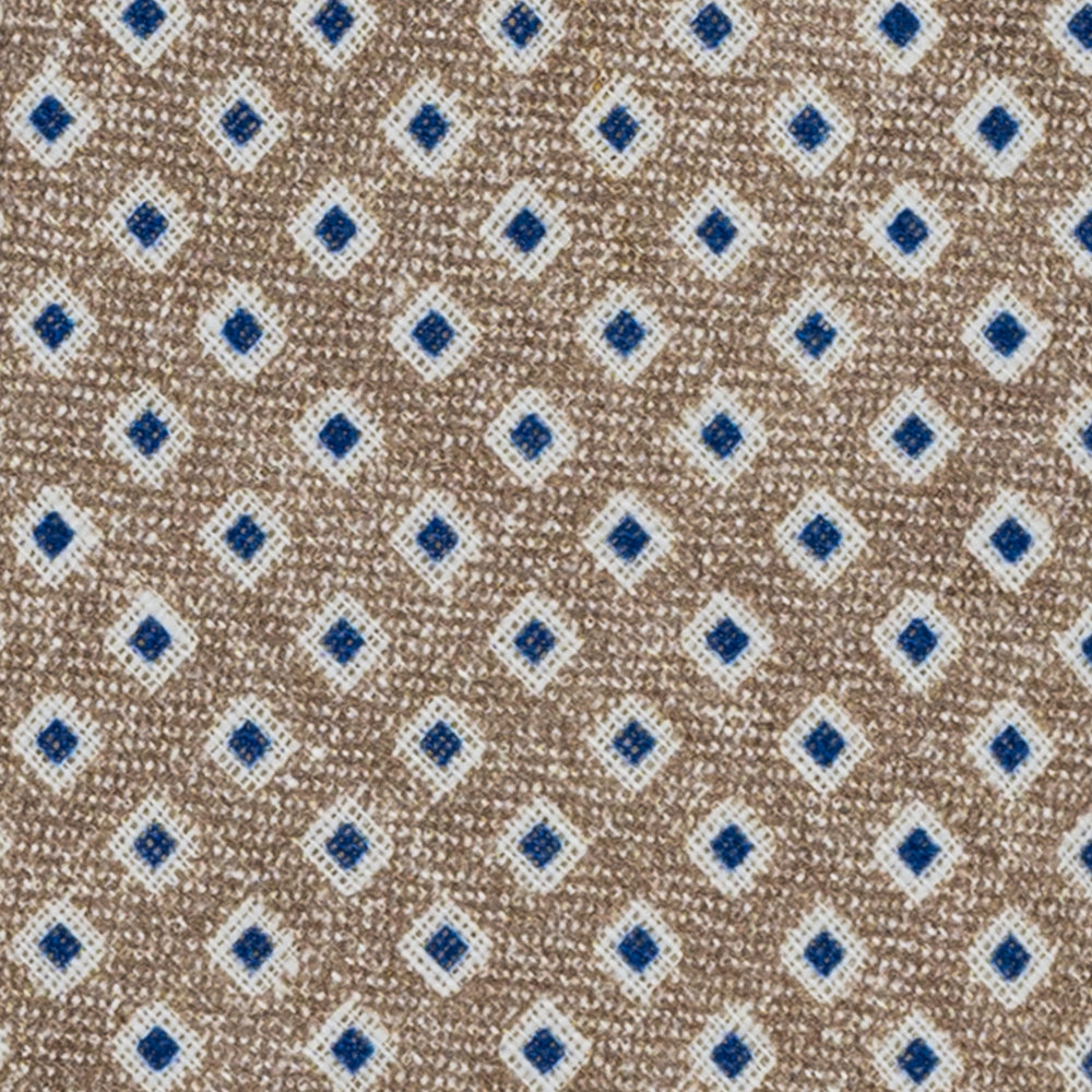 Cravatta 3 Pieghe in Irish Linen Fantasia Geometrica Beige JD030