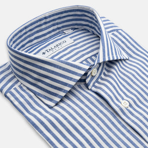 Camicia In Lino Collo alla Francese Bianco Celeste Riga media