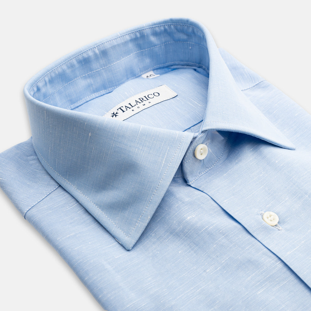 Tailored Linen and Cotton Blend Shirt | Sky Blue