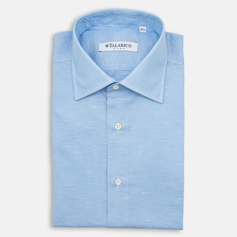 Tailored Shirt in Linen and Cotton Blend | Sky Blue