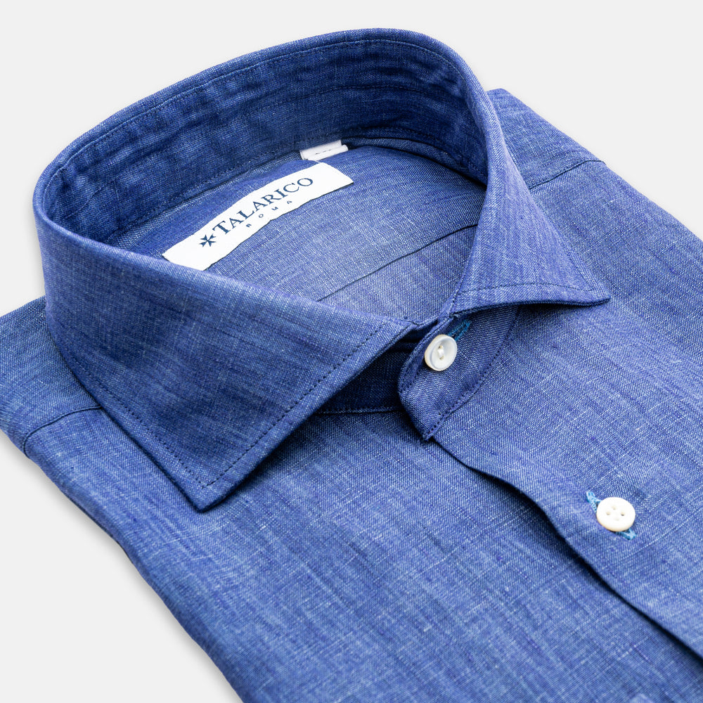 French Collar Linen Shirt Royal