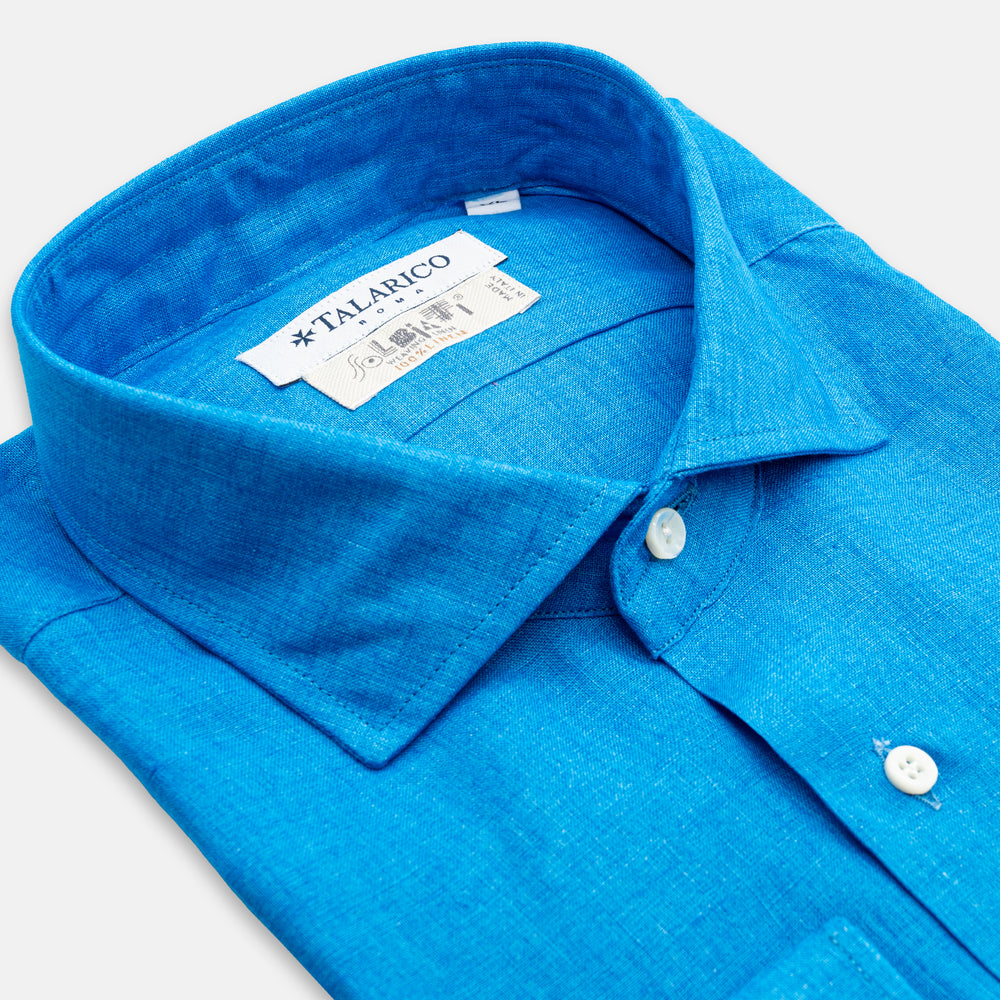Solbiati Loro Piana Linen Shirt French Collar | Turquoise