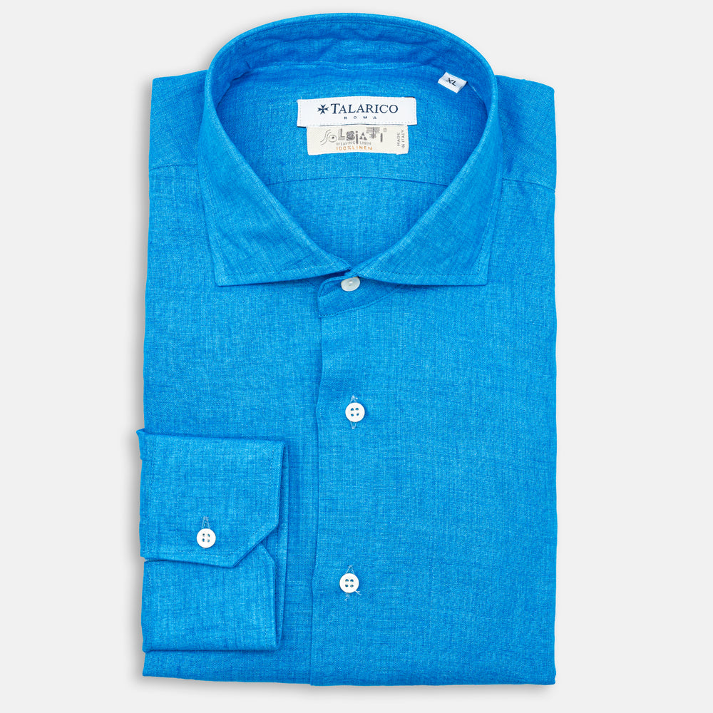 Solbiati Loro Piana Linen Shirt French Collar | Turquoise
