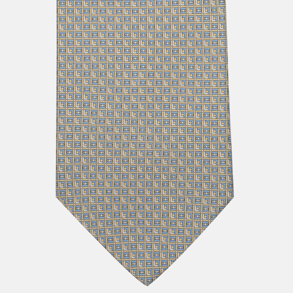 Yellow Geometric Pattern 3-Fold Silk Tie - M49796