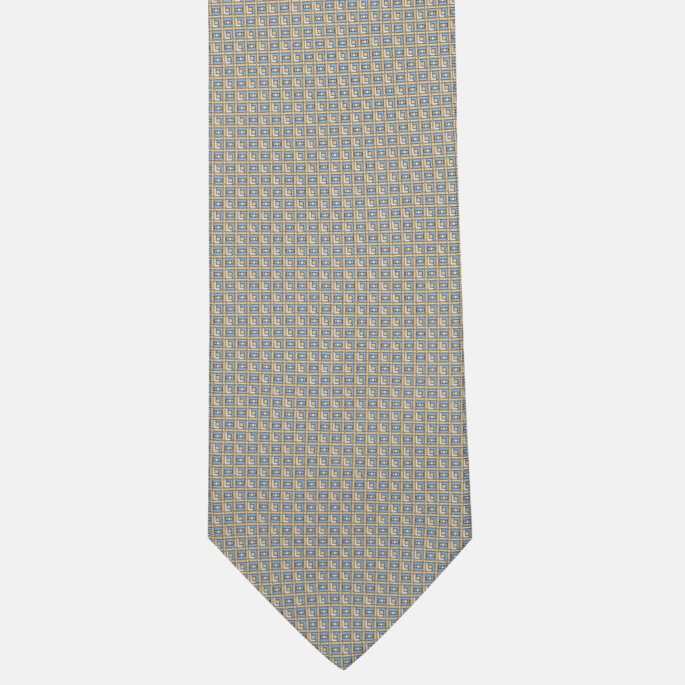 Yellow Geometric Pattern 3-Fold Silk Tie - M49796