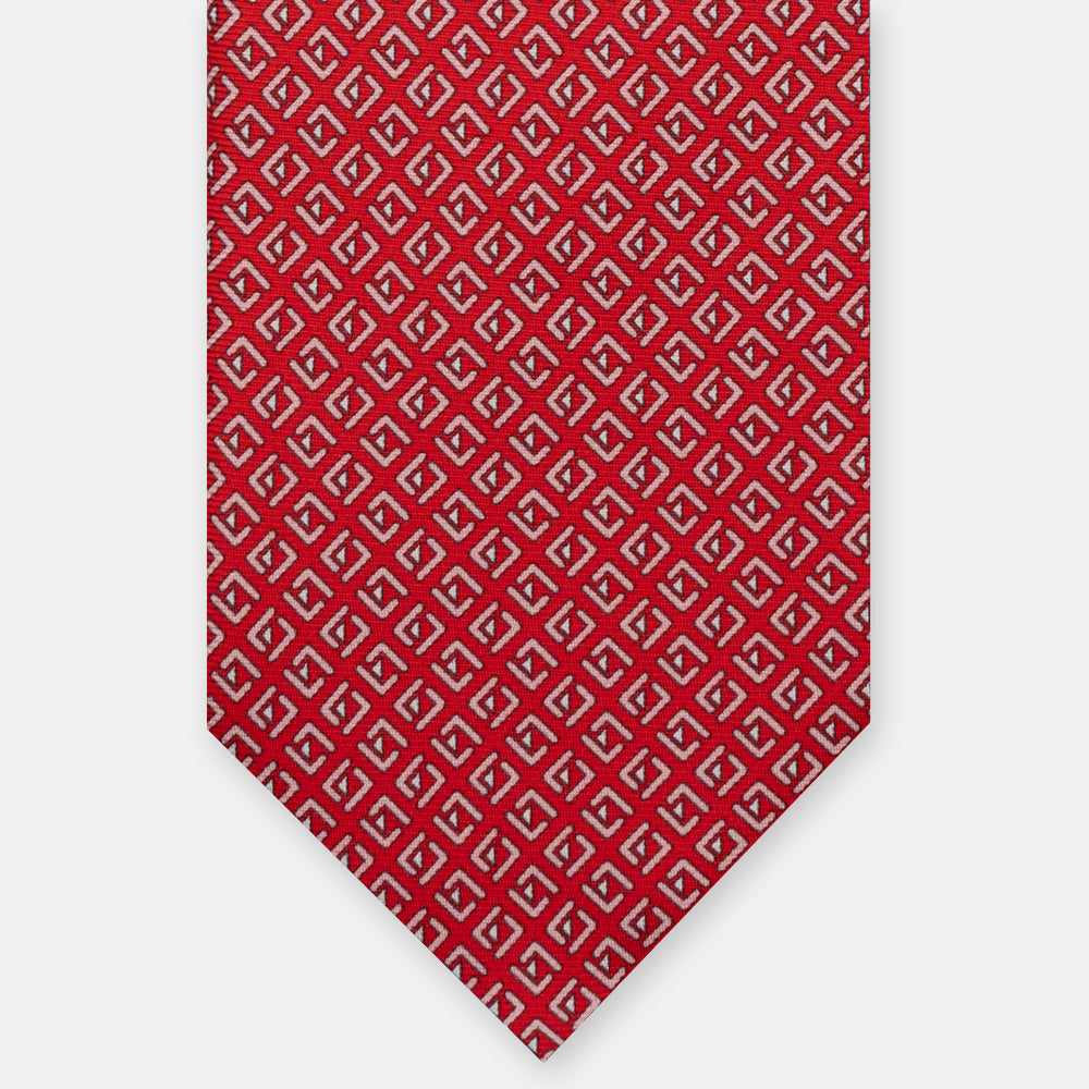 Geometric Pattern Silk Tie, Red - M50029