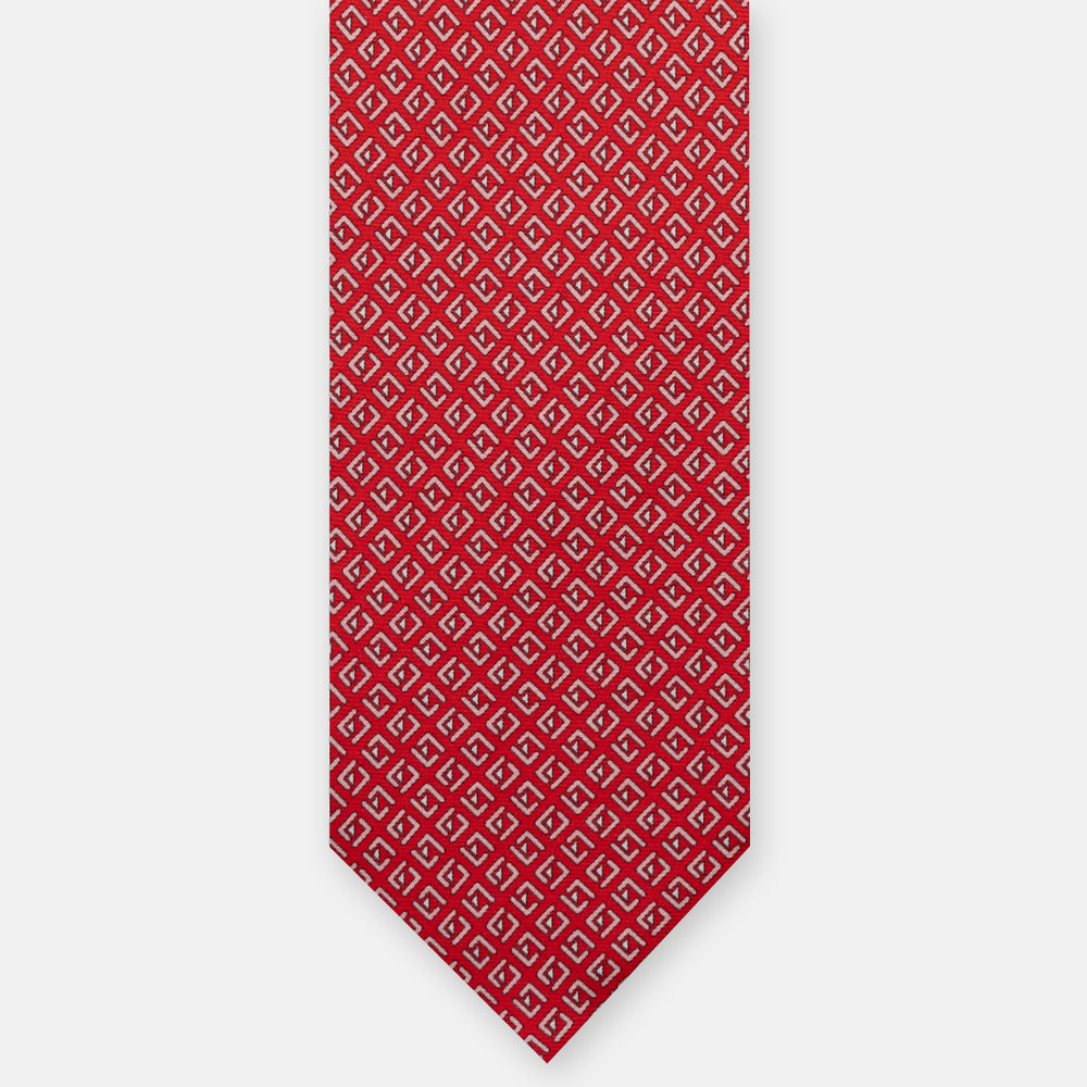 Geometric Pattern Silk Tie, Red - M50029