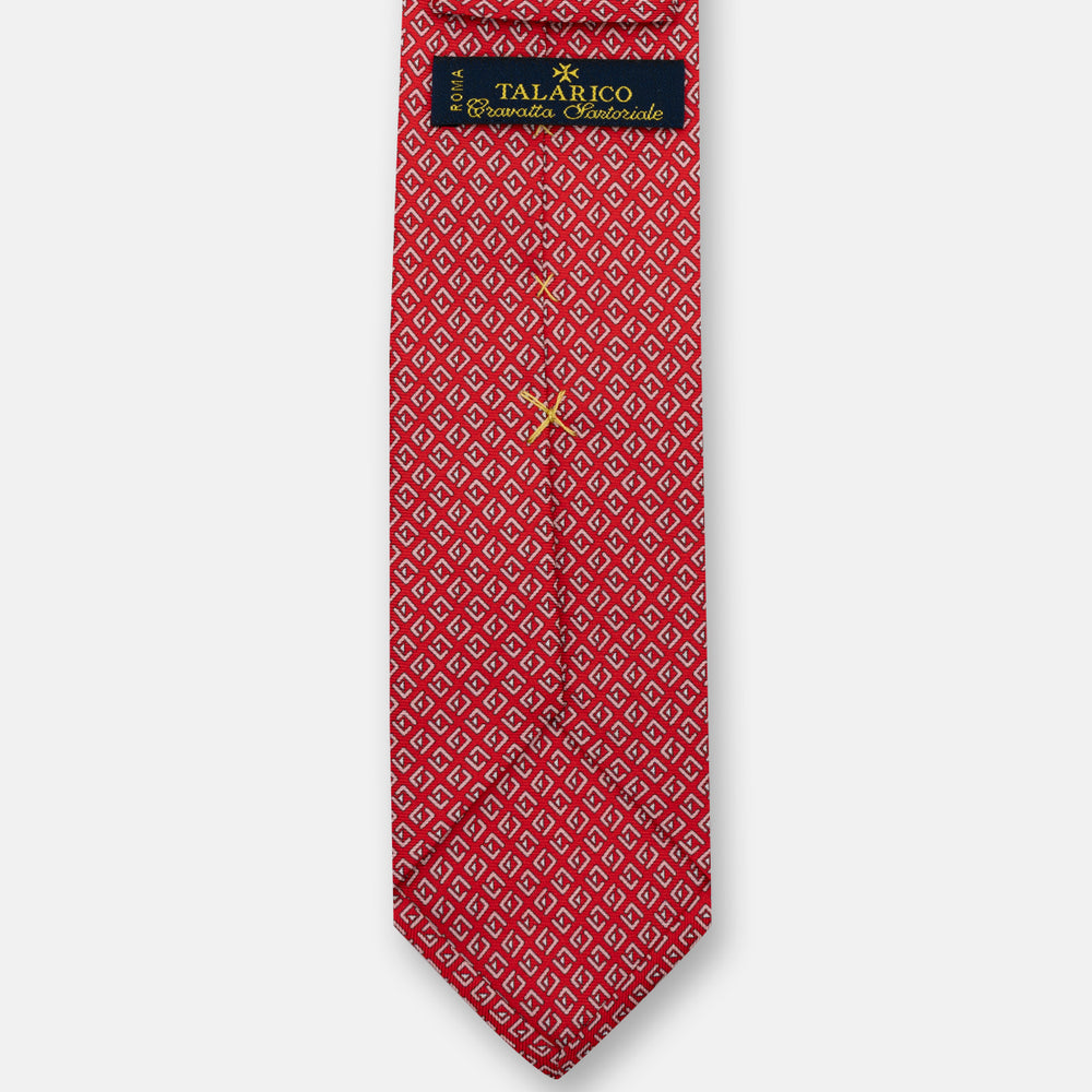 Geometric Pattern Silk Tie, Red - M50029