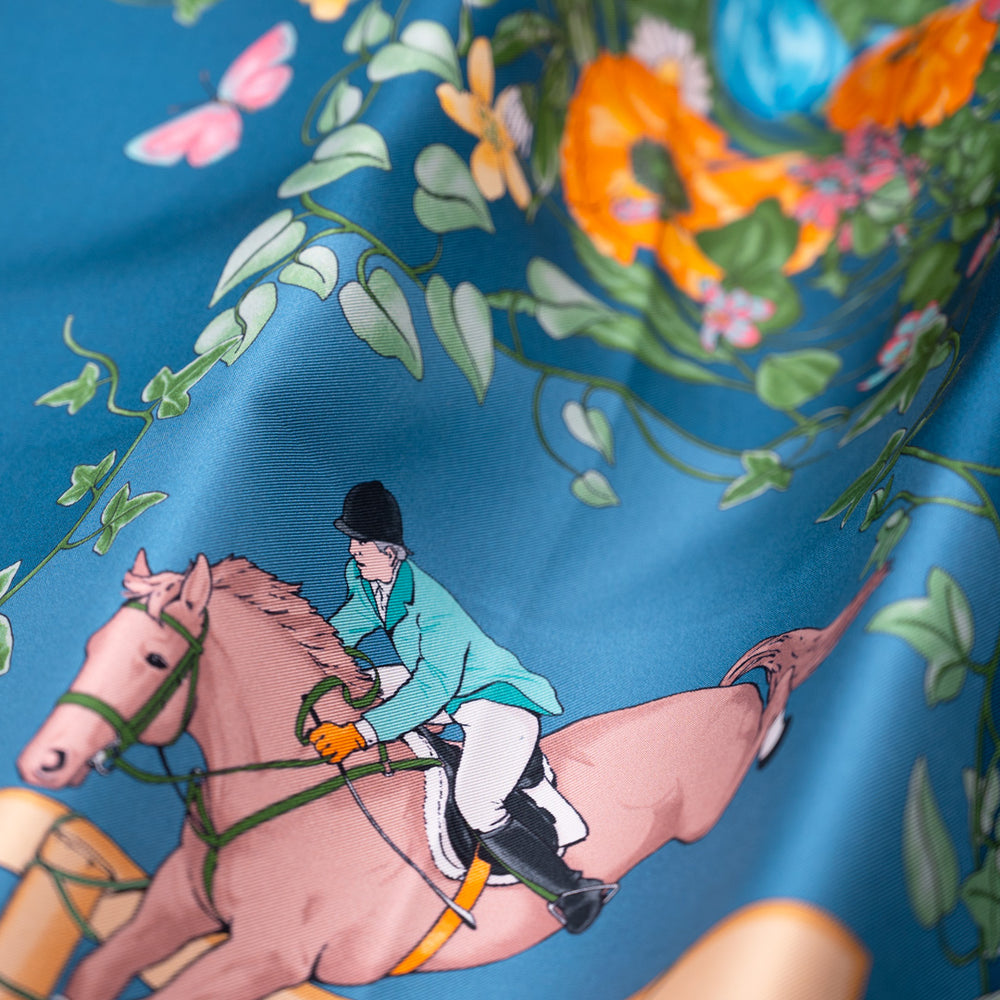90 Twill Silk Scarf Equestrian Garden