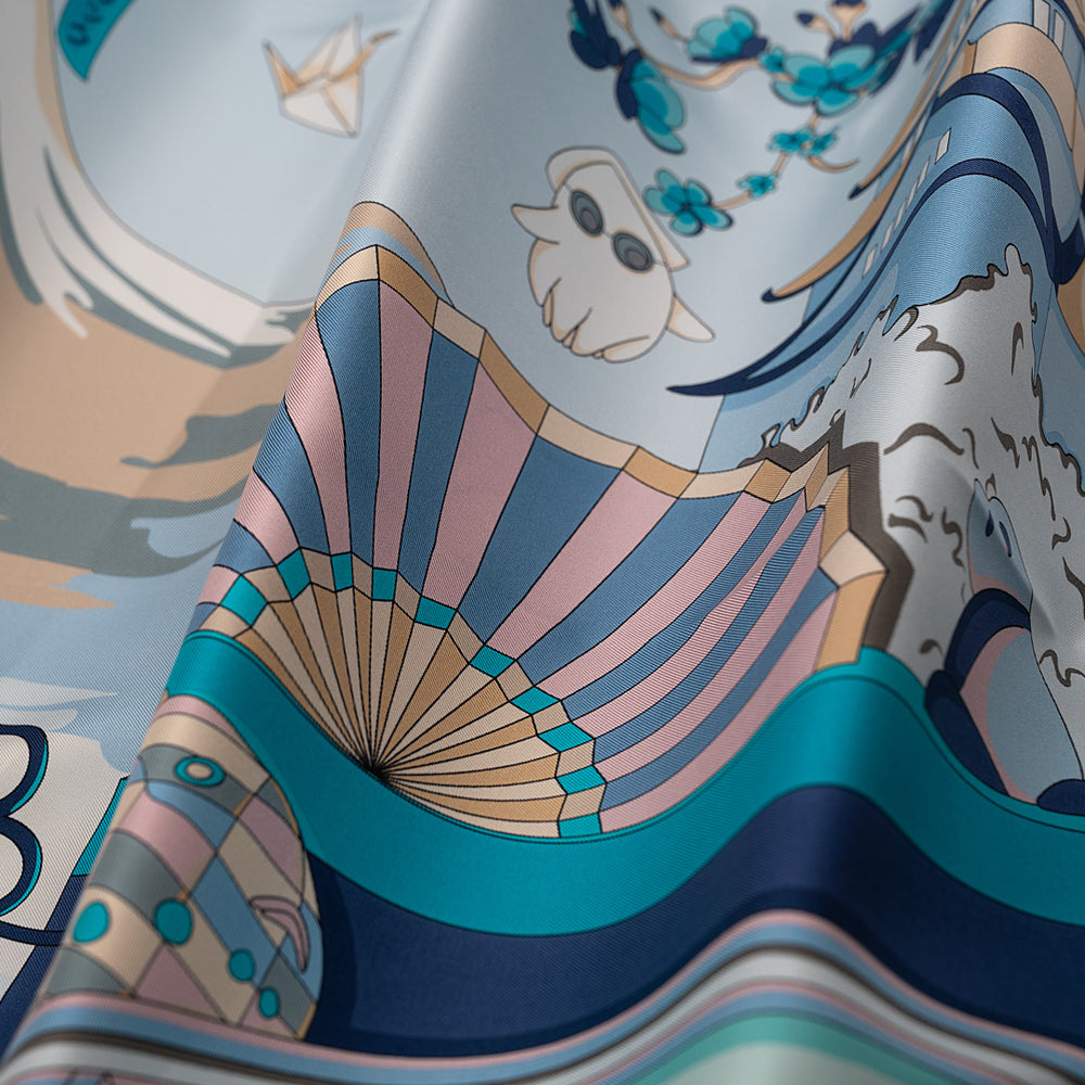 90's Twill Silk Scarf: Journey to the Rising Sun