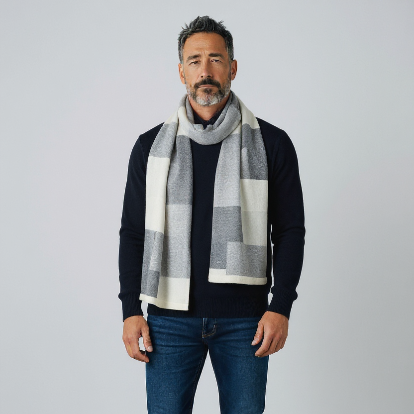 MONDRIAN WOOL SCARF IN CREAM AND GREY - 102M