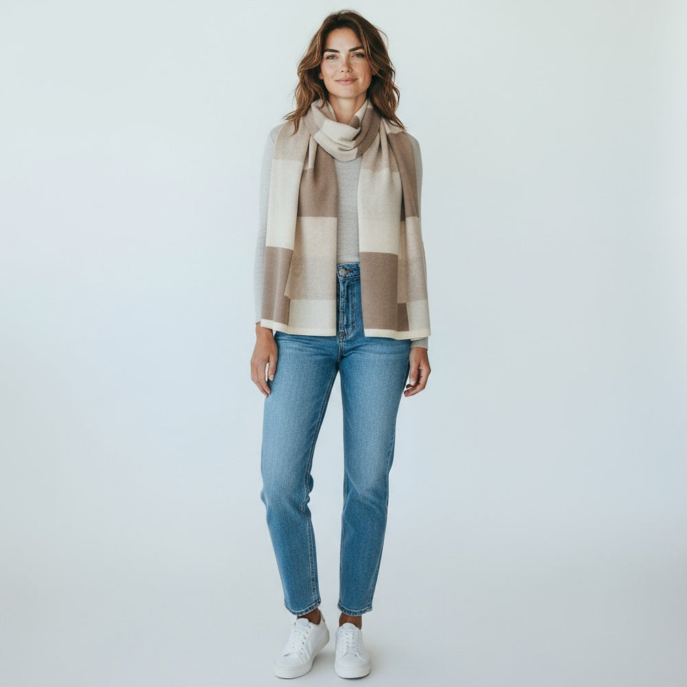 MONDRIAN WOOL SCARF CREAM SILVER BROWN - 102M