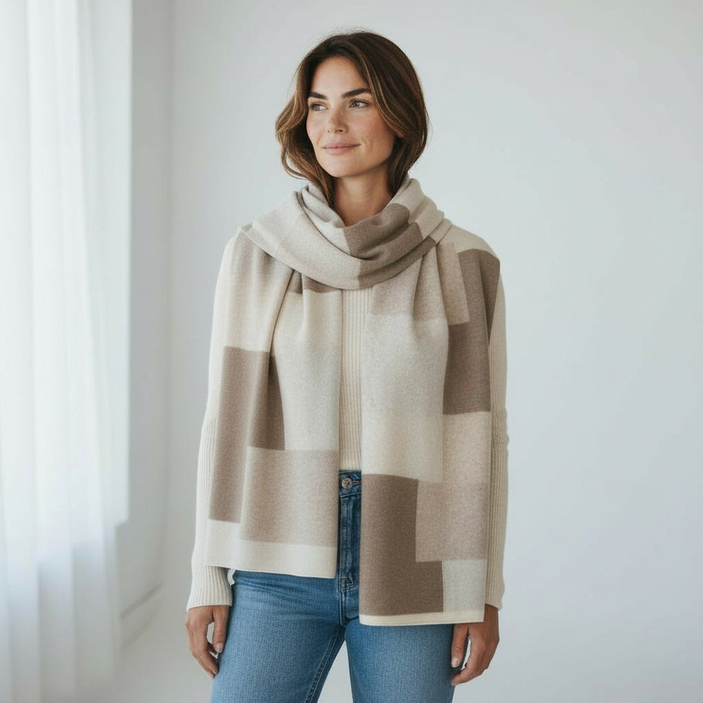 MONDRIAN WOOL SCARF CREAM SILVER BROWN - 102M