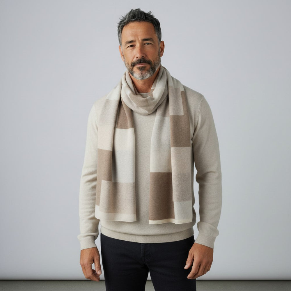 MONDRIAN WOOL SCARF CREAM SILVER BROWN - 102M