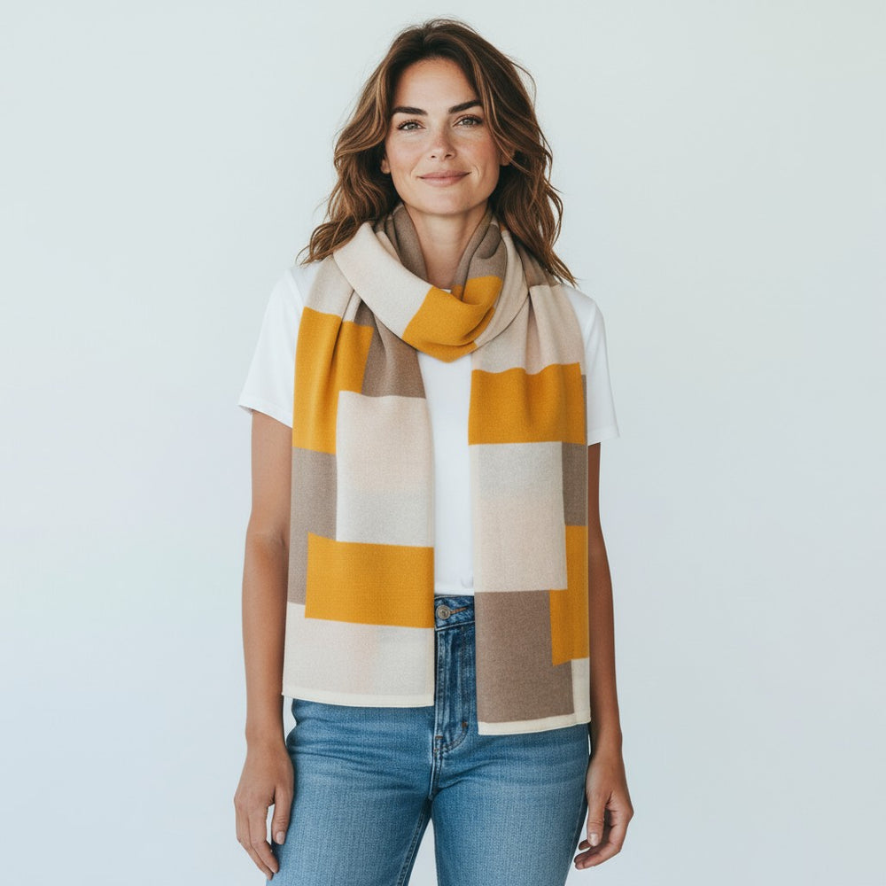 MONDRIAN WOOL SCARF CREAM PUMPKIN BROWN - 102M