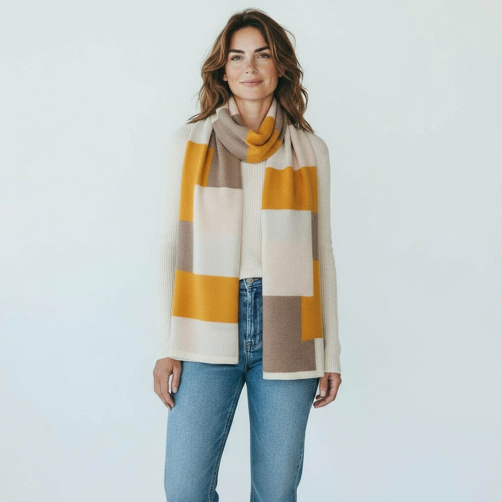 MONDRIAN WOOL SCARF CREAM PUMPKIN BROWN - 102M