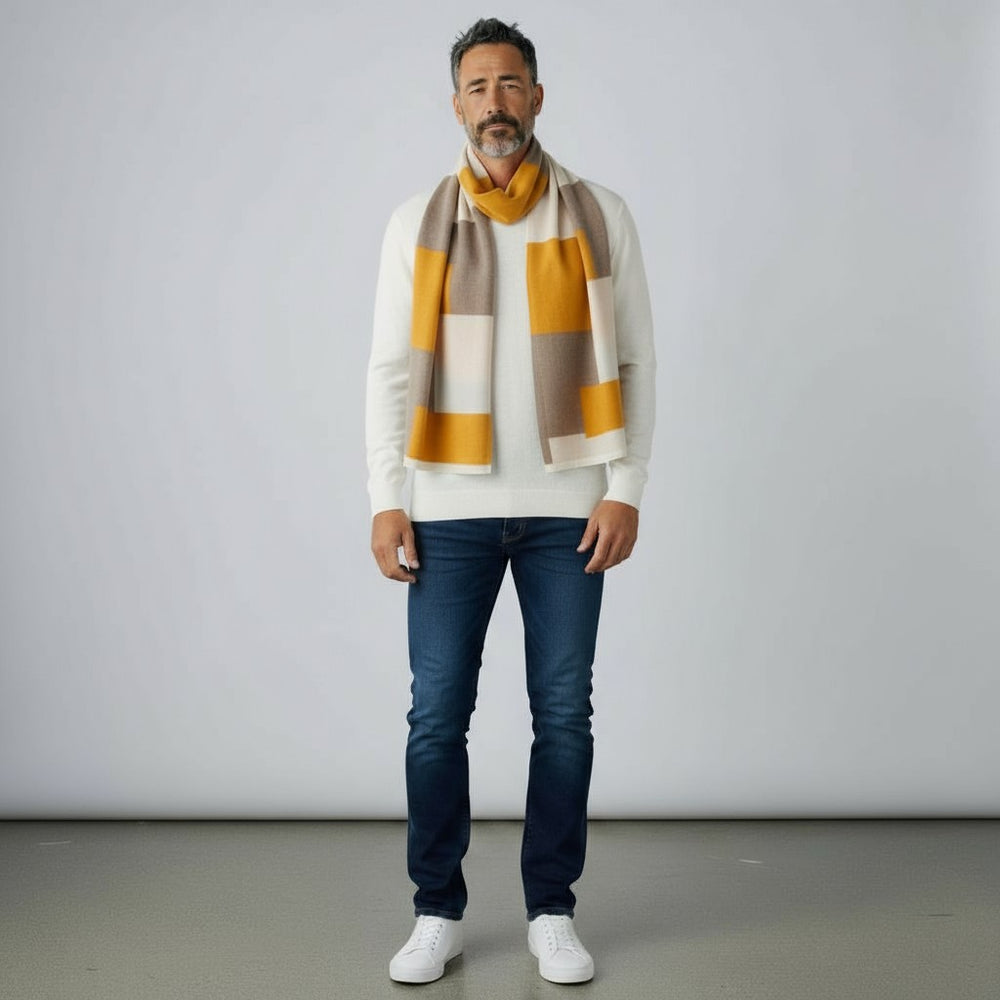 MONDRIAN WOOL SCARF CREAM PUMPKIN BROWN - 102M
