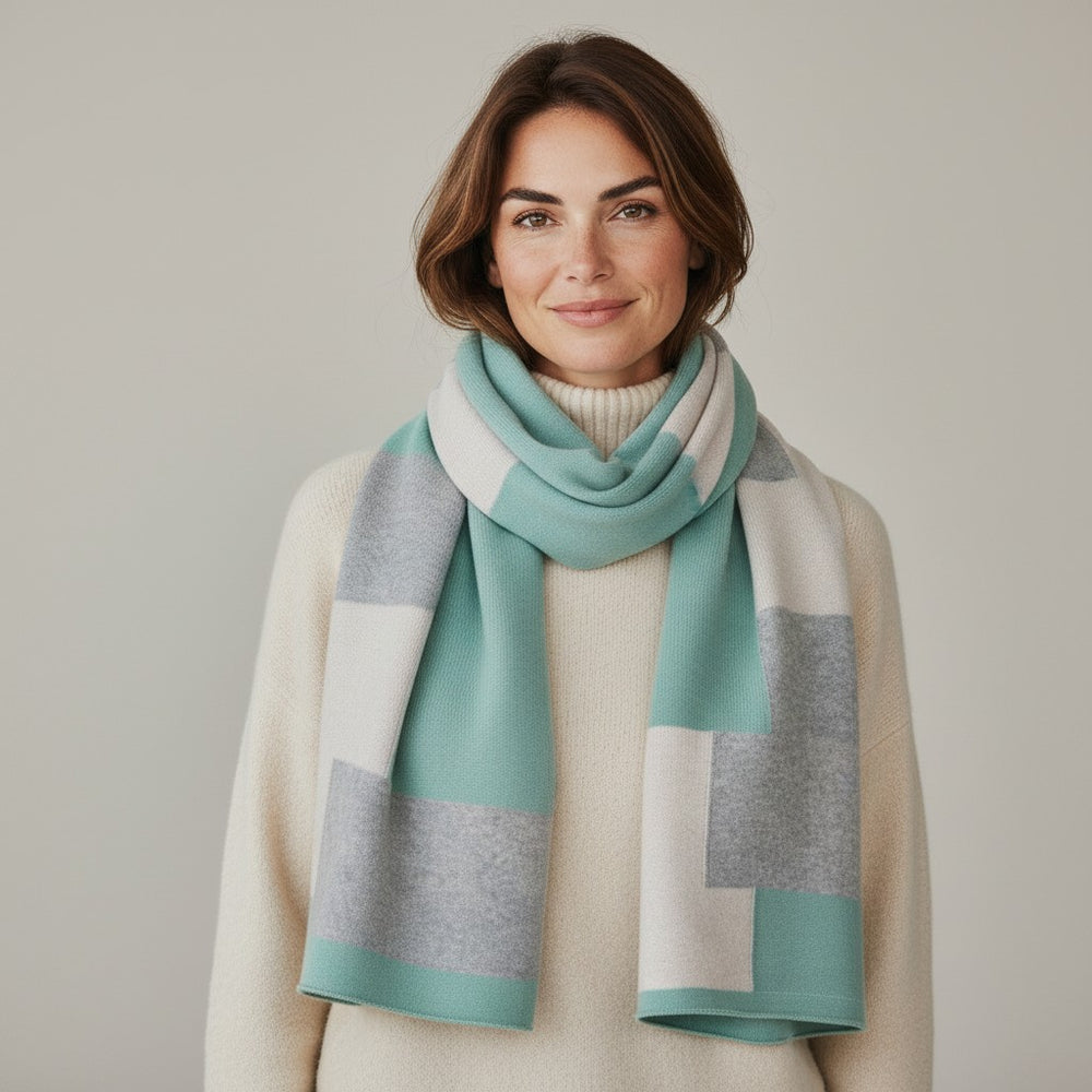 SCIARPA MONDRIAN IN LANA POLVERE PANNA GRIGIO - 102M