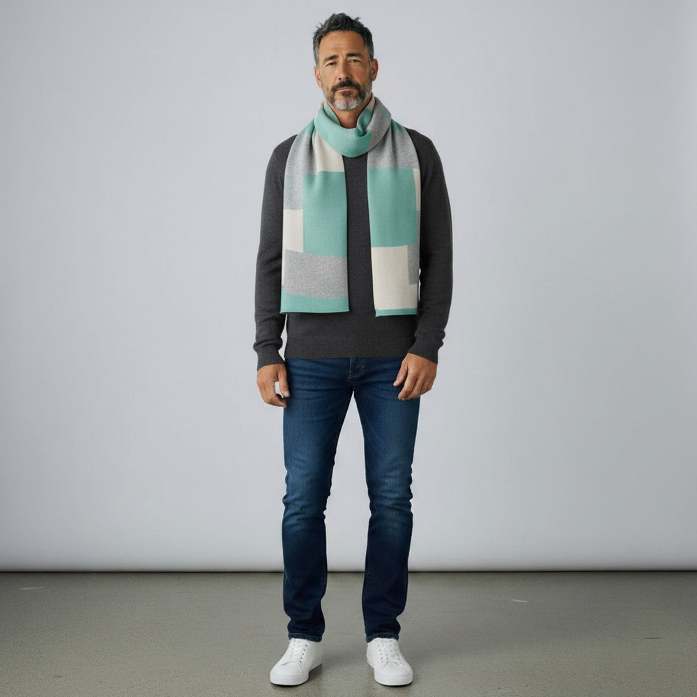 SCIARPA MONDRIAN IN LANA POLVERE PANNA GRIGIO - 102M