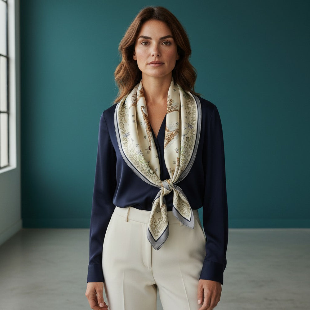 90% Twill Silk Scarf Feline Nest