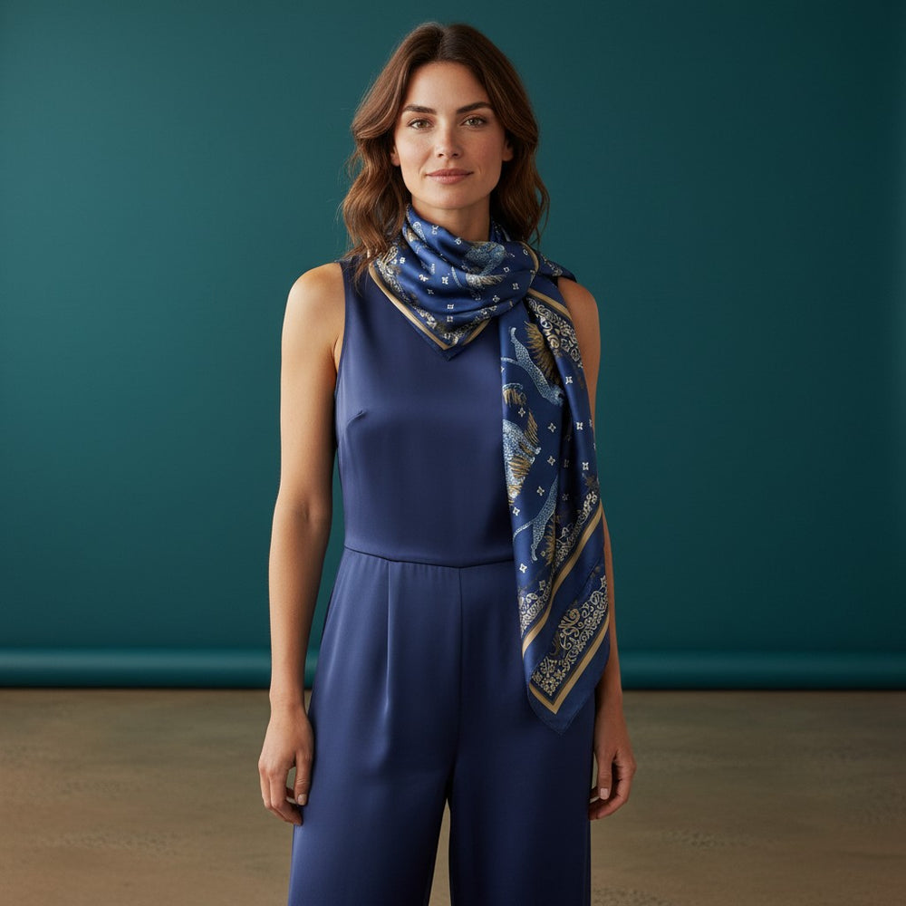 90% Twill Silk Scarf Feline Nest