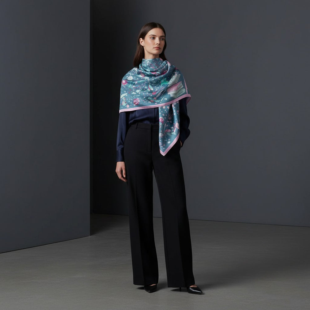 90's Twill Silk Scarf Odyssey Among the Stars