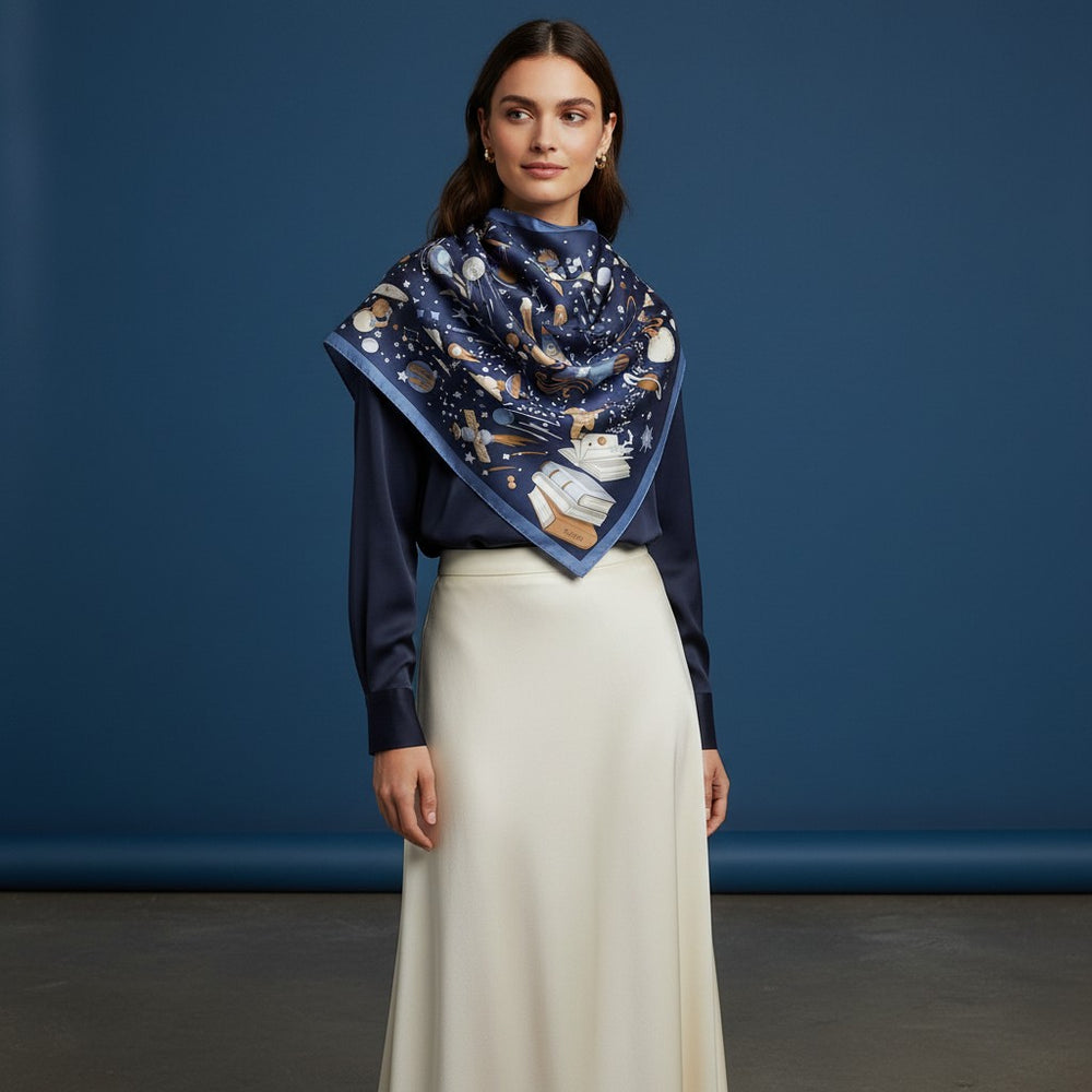 90's Twill Silk Scarf Odyssey Among the Stars