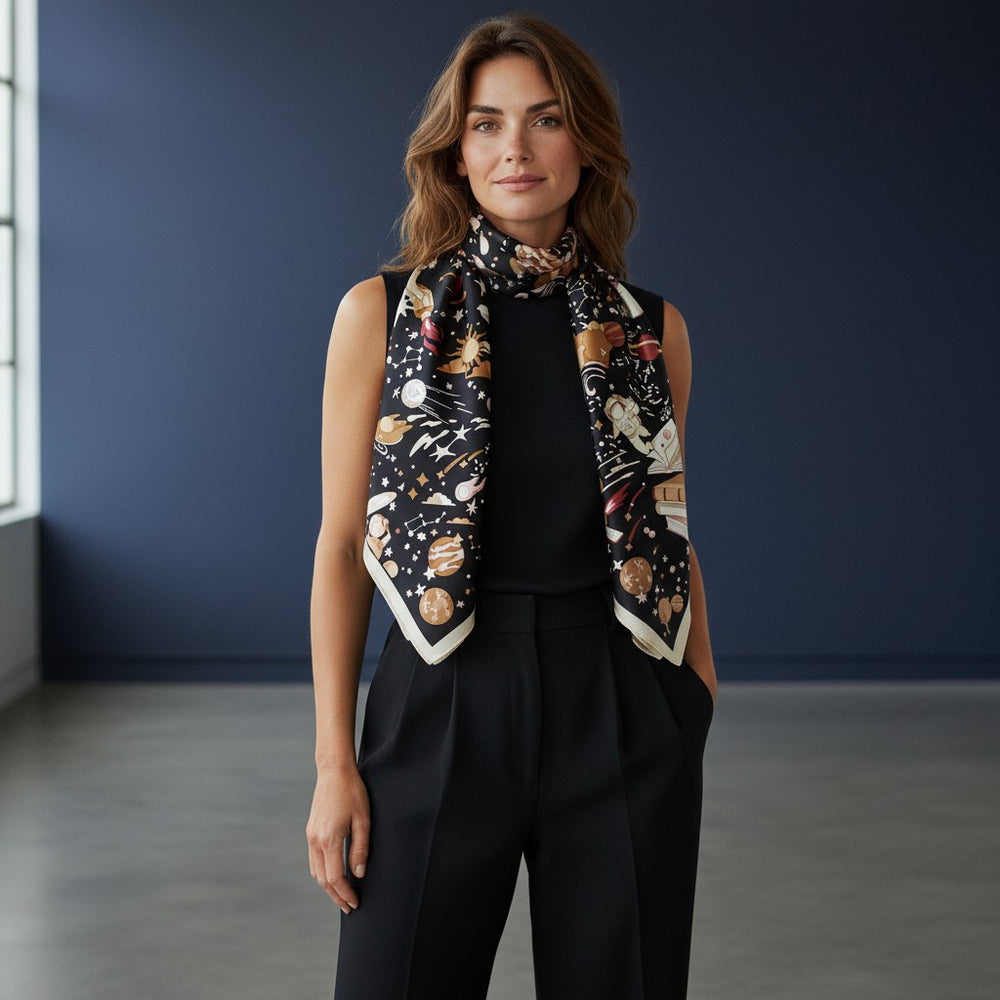 90's Twill Silk Scarf Odyssey Among the Stars