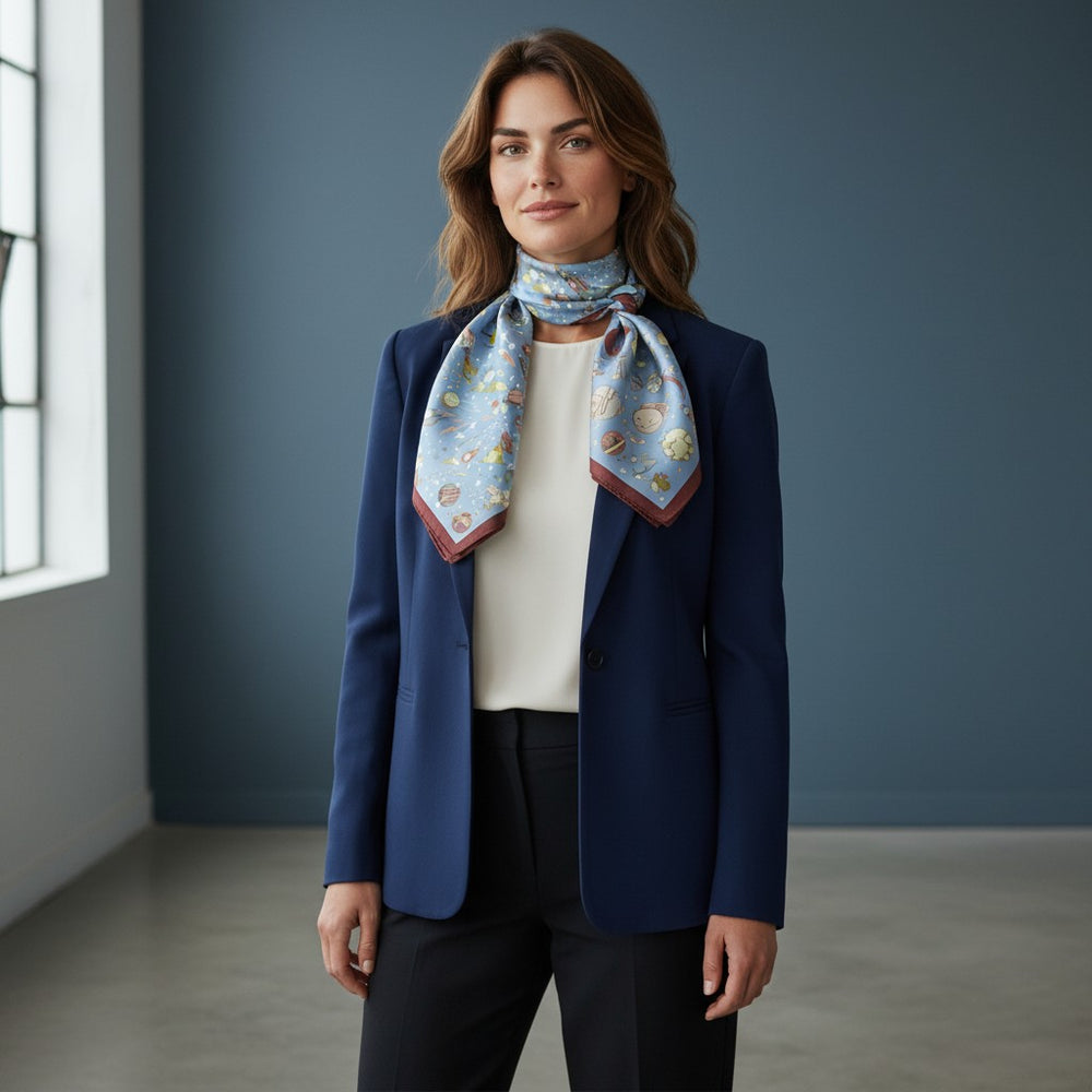 90's Twill Silk Scarf Odyssey Among the Stars