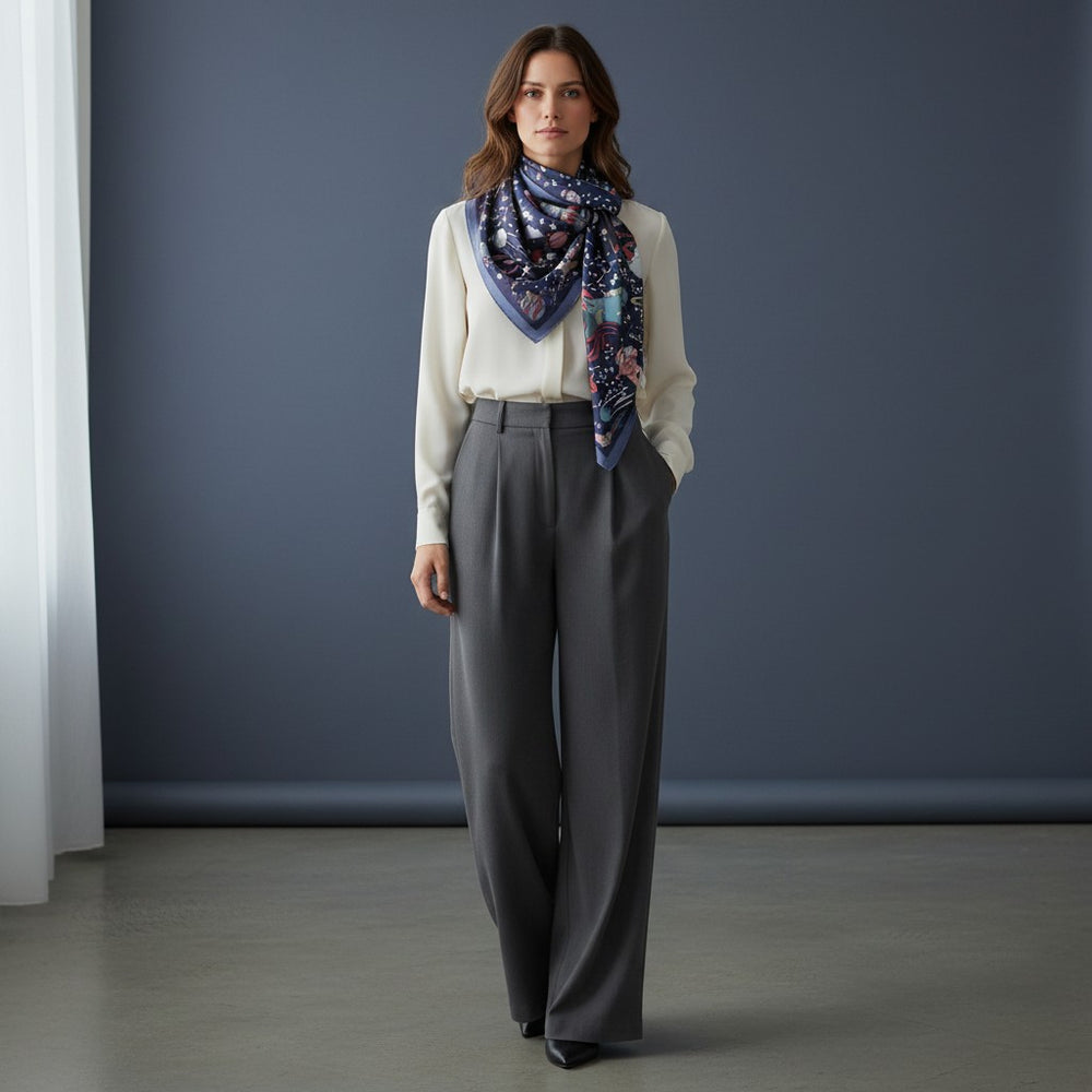 90's Twill Silk Scarf Odyssey Among the Stars