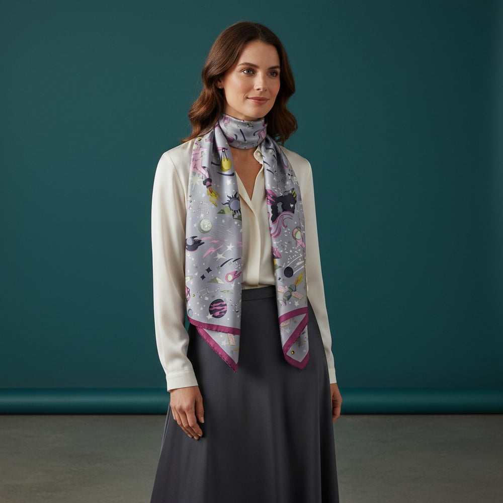 90's Twill Silk Scarf Odyssey Among the Stars