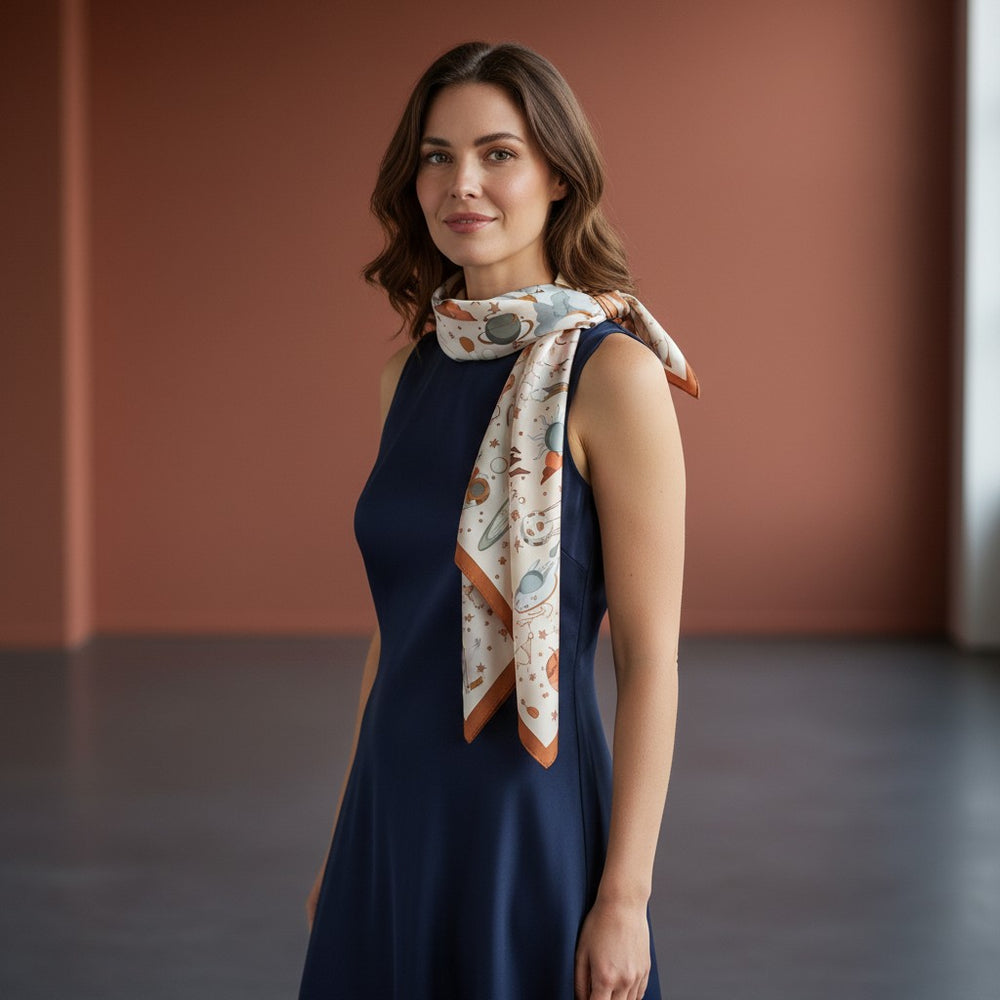 90's Twill Silk Scarf Odyssey Among the Stars