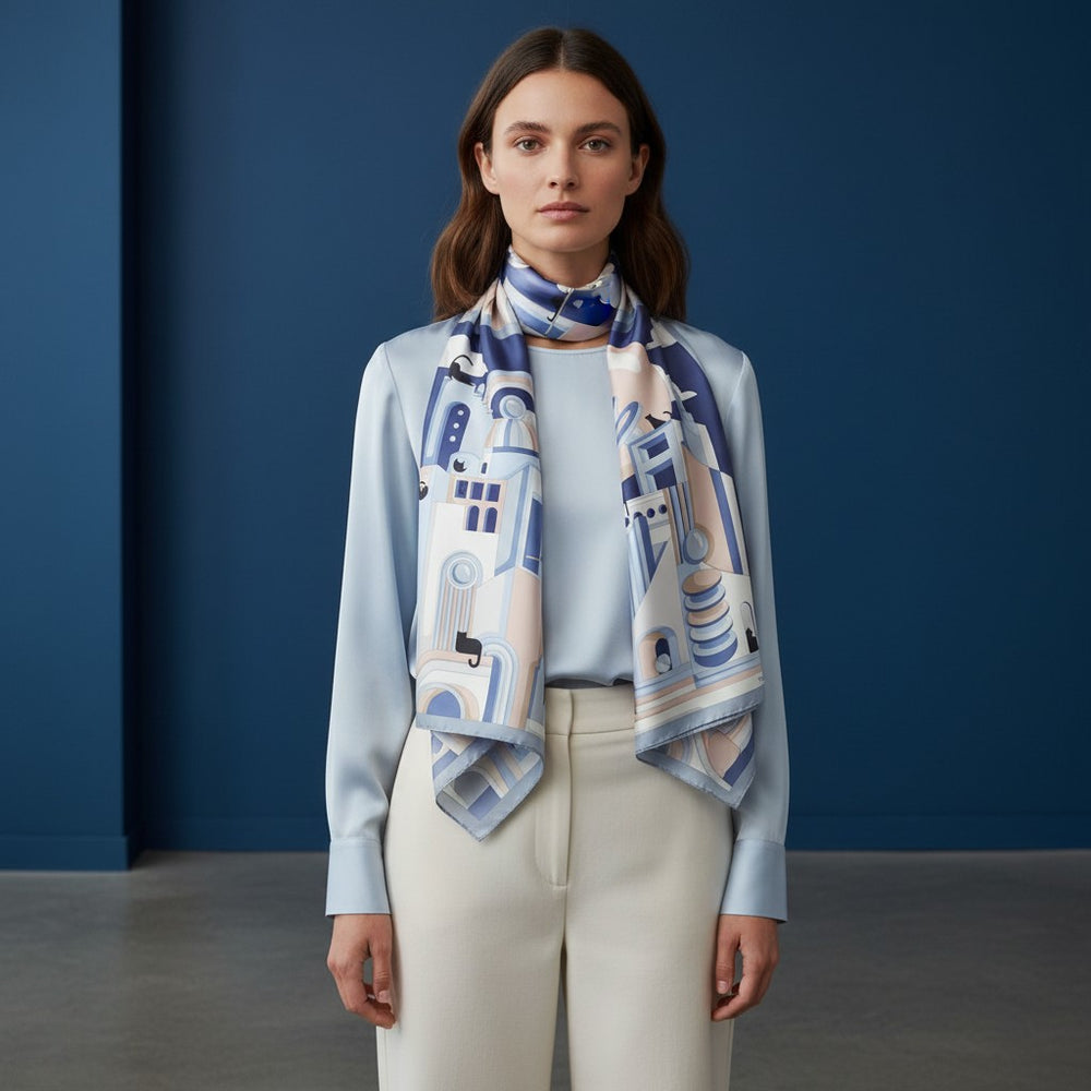 90's City Shadows Twill Silk Scarf