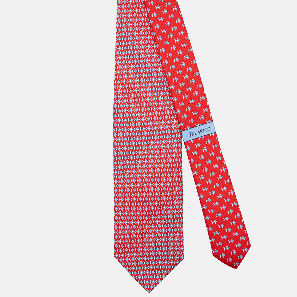 Cravatta 3 pieghe in Seta Fantasia Pesci Rosso