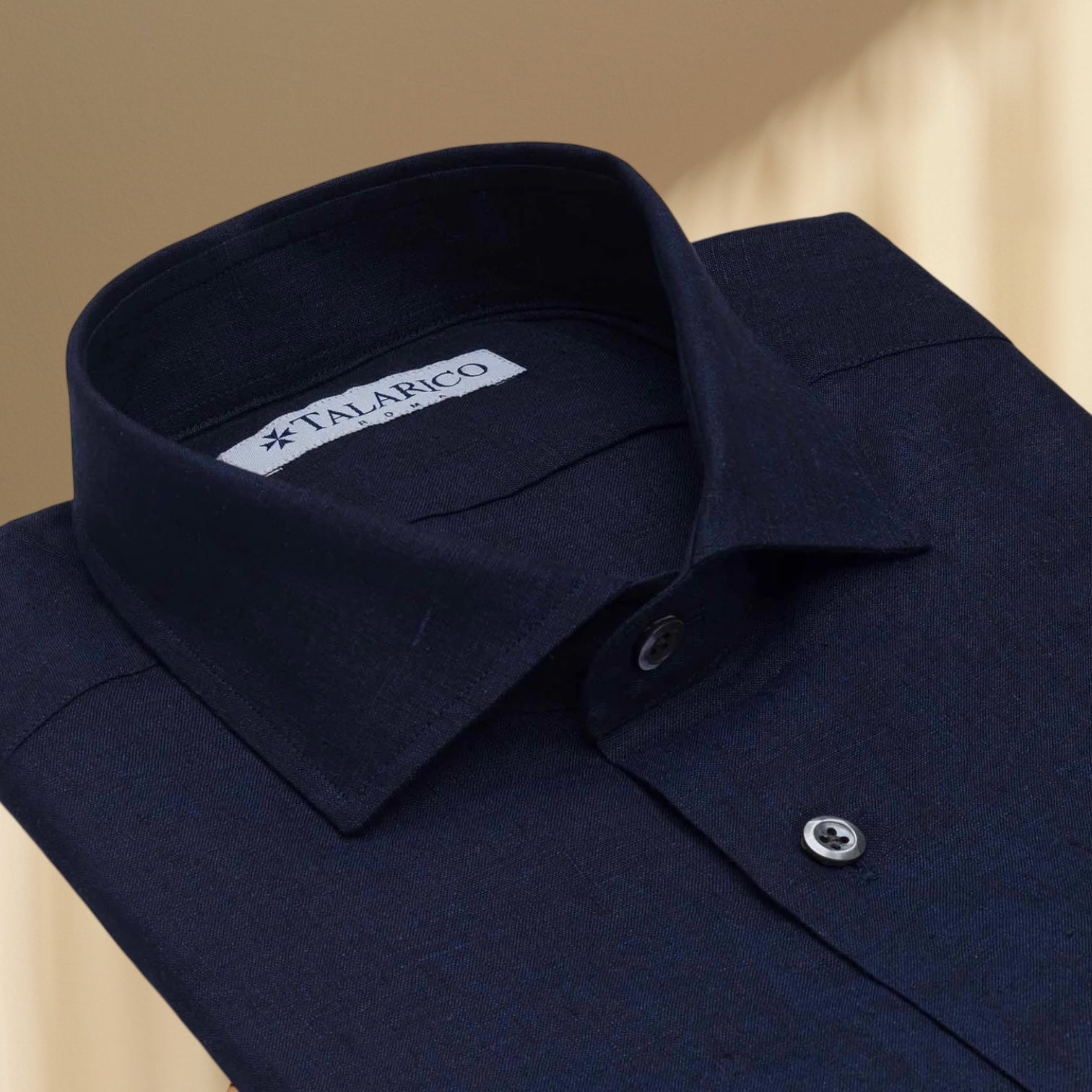 Camicia In Lino Collo alla Francese Blu Scuro SS25