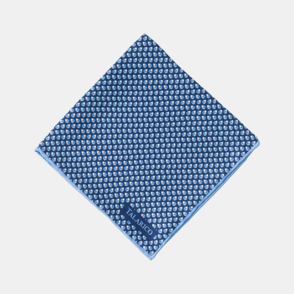 Pochette da Taschino in Seta Fantasia Geometrica Blu e Celeste