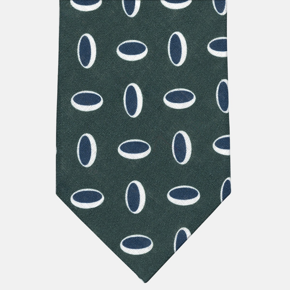 3-Fold Tie in Irish Linen Geometric Pattern Green-M49114