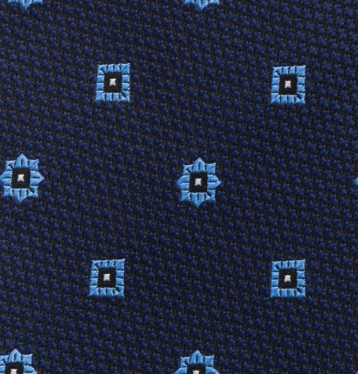 1999 Collection Tie in Heavy Blue Silk with Floral Pattern