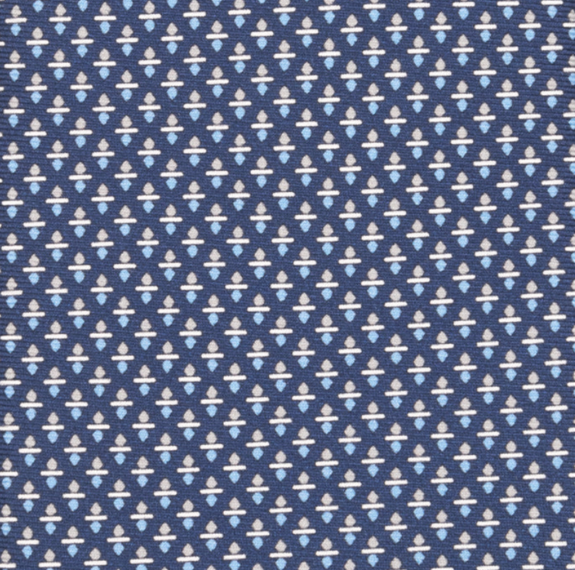 3-fold Tie in Geometric Pattern Blue Gray Silk - M48651