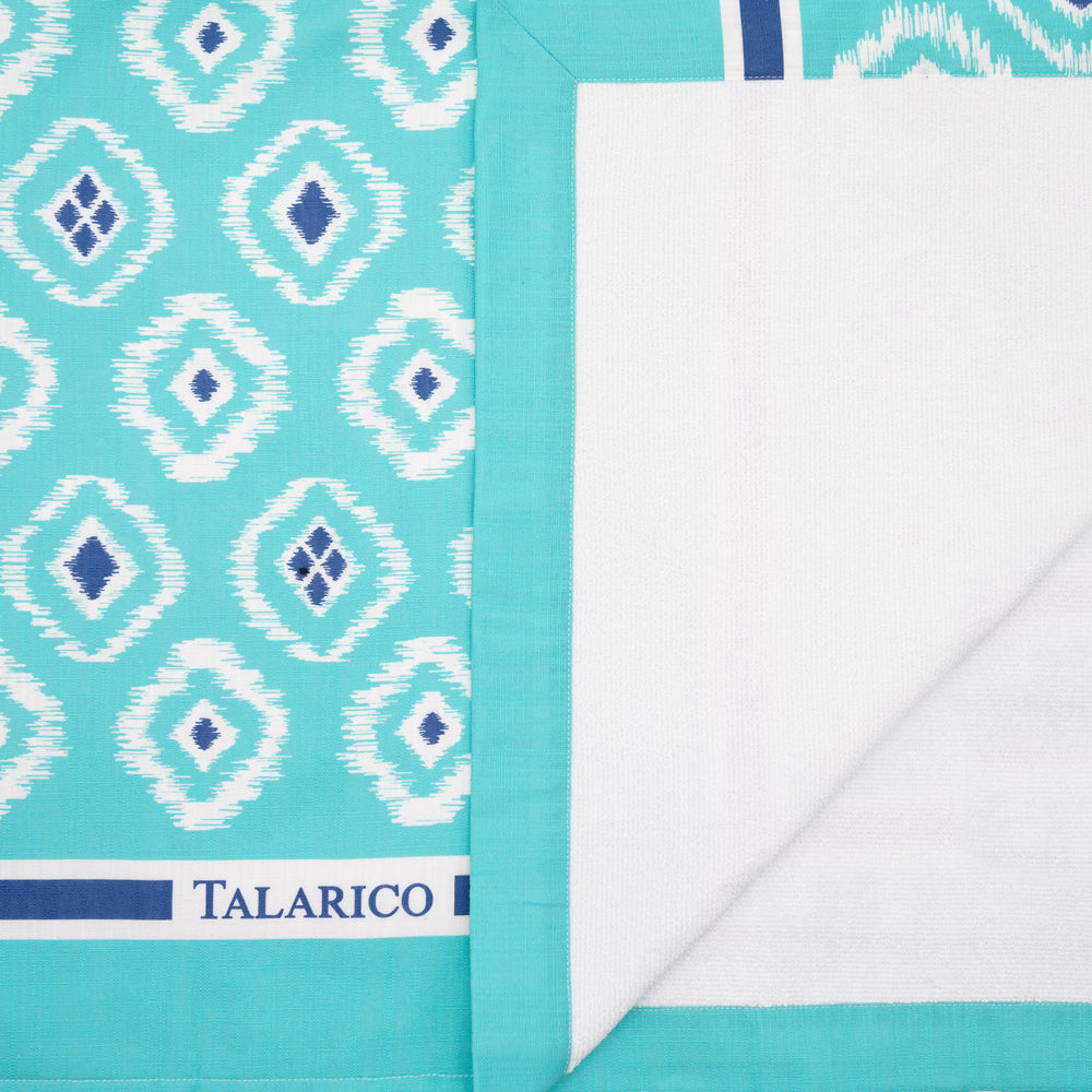 Linen and Terry Beach Towel | Soverato Pattern | Aquamarine