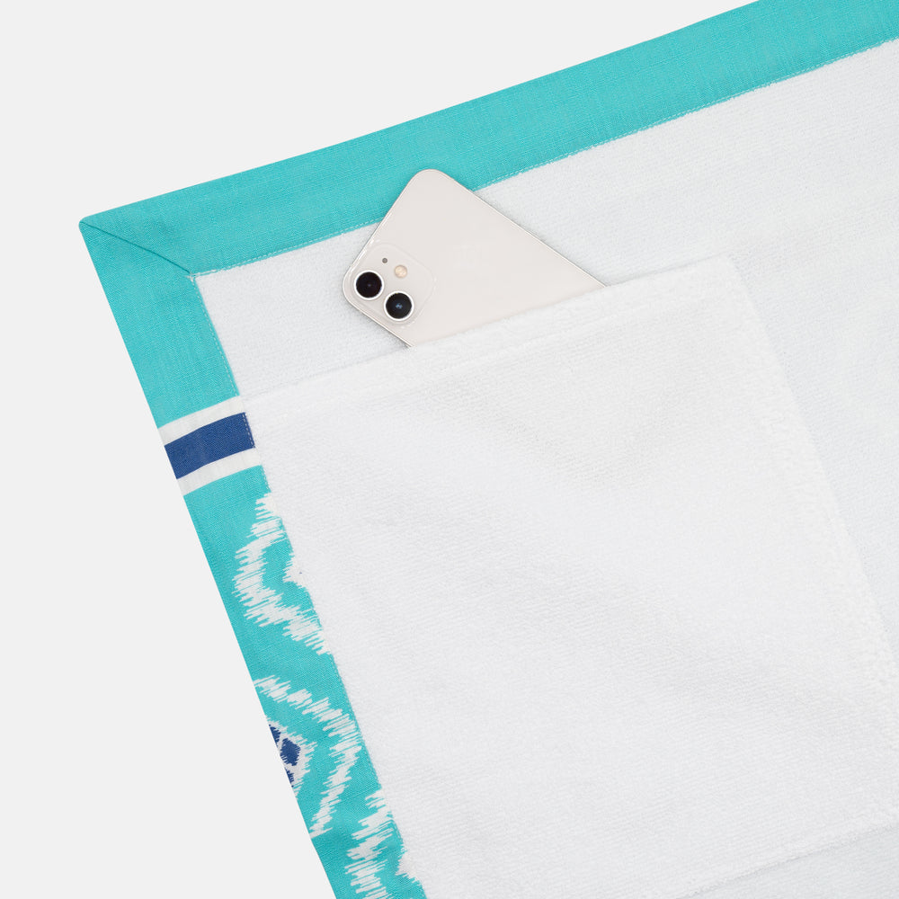 Linen and Terry Beach Towel | Soverato Pattern | Aquamarine