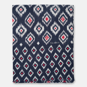 Soverato Shoulder Cover Scarf in Blue and Red Linen and Silk with Diamond Pattern | Made in Italy - Men's