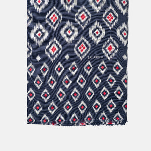 Soverato Scarf in Pure Blue and Red Linen with Diamond Pattern | Made in Italy - Women's