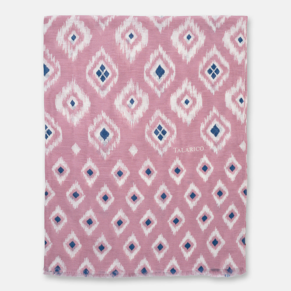 Soverato Shoulder Scarf in Pink Linen and Silk with Diamond Pattern | Made in Italy - Men