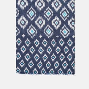 Soverato Pure Linen Scarf in Blue and Light Blue with Diamond Pattern | Made in Italy - Women