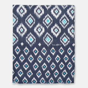 Soverato Shoulder Cover Scarf in Blue and Light Blue Linen and Silk with Diamond Pattern | Made in Italy - Men's