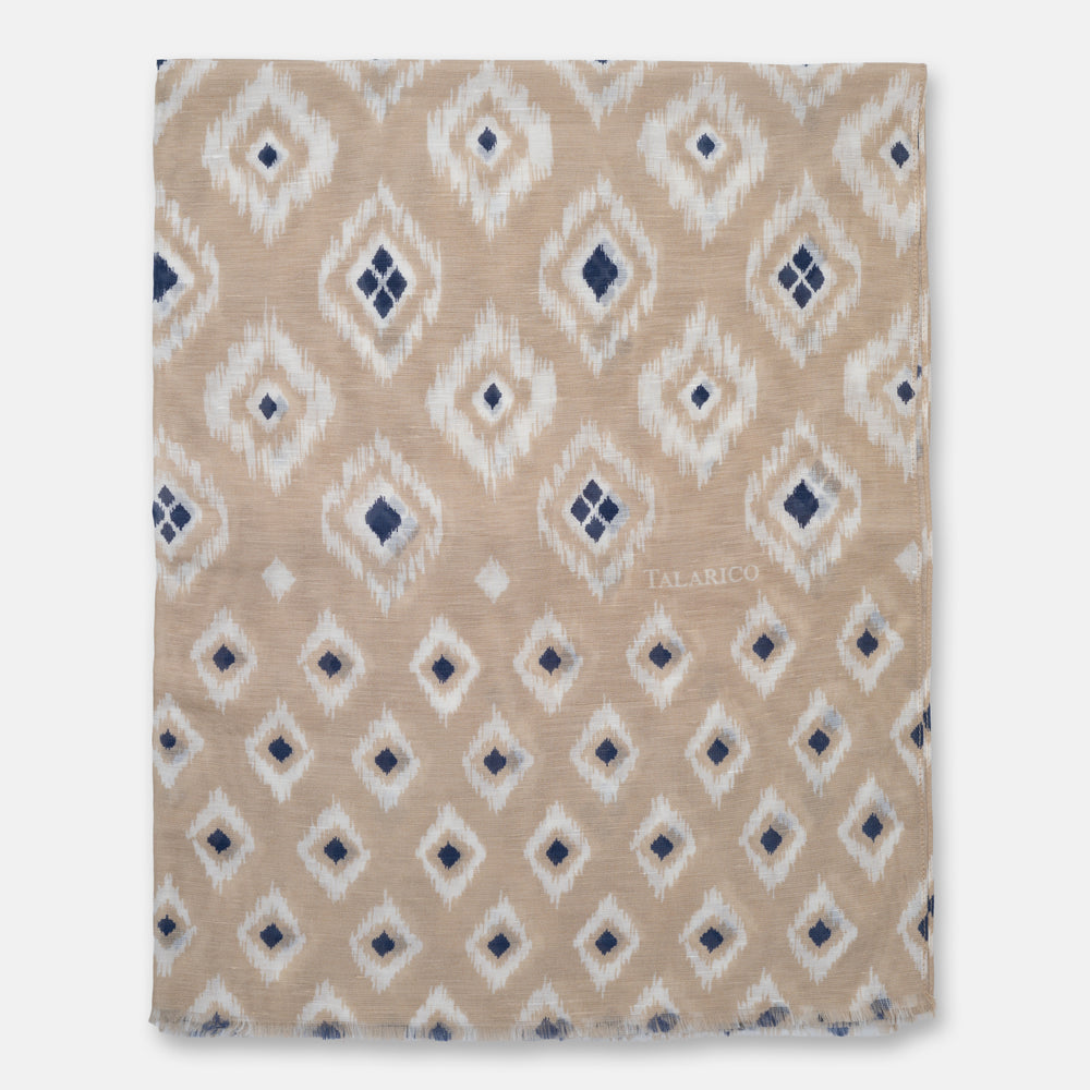 Soverato Beige Linen and Silk Shawl Scarf with Diamond Pattern | Made in Italy - Men