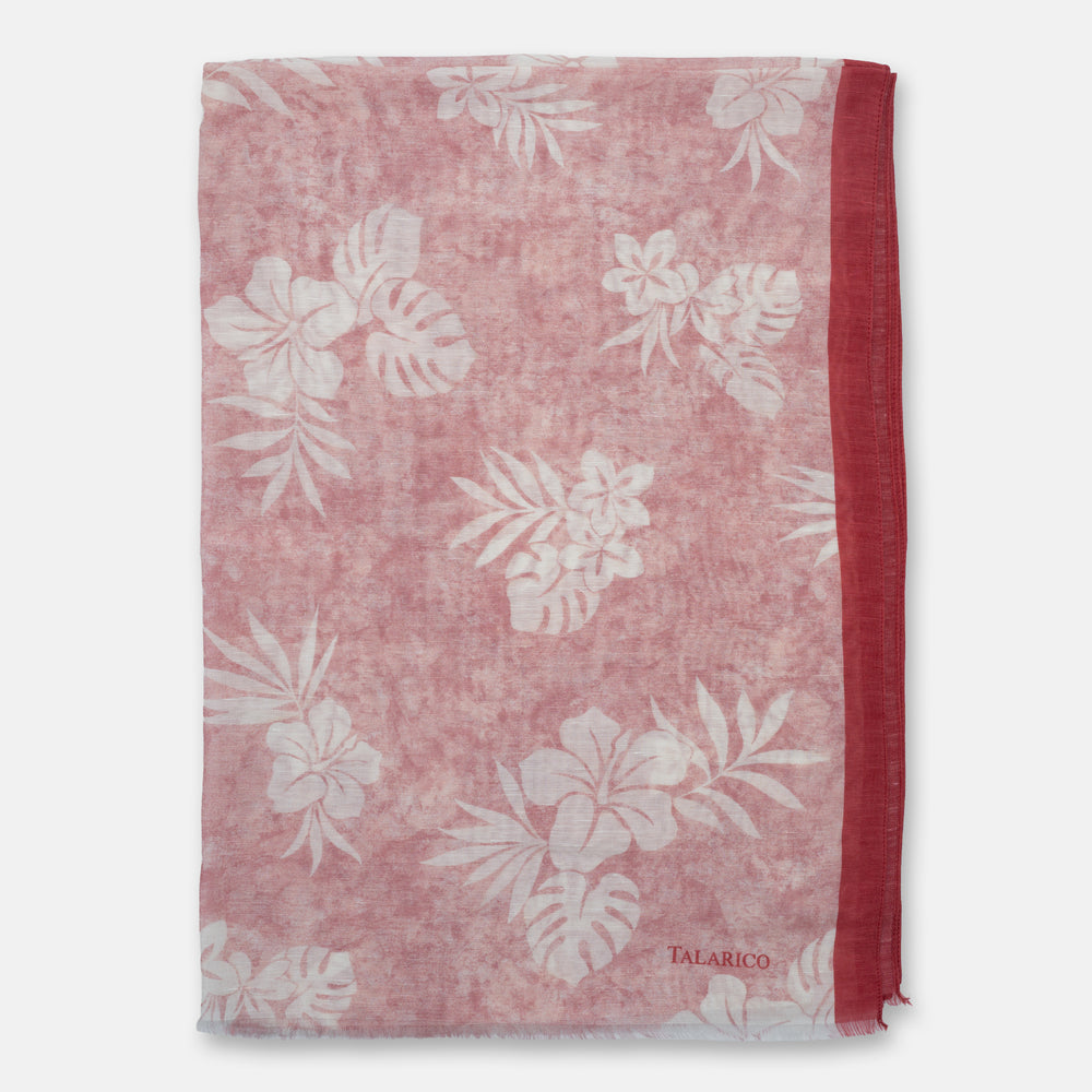 Men's Sperlonga Linen and Silk Shawl/Scarf in Red with Botanical Pattern | Made in Italy
