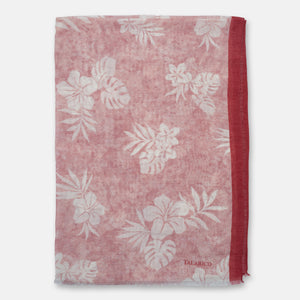 Men's Sperlonga Linen and Silk Shawl/Scarf in Red with Botanical Pattern | Made in Italy